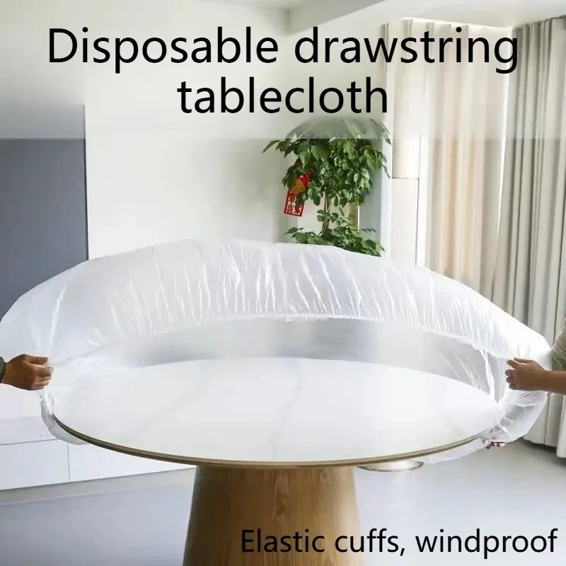 10Pcs Disposable Fitted Round Tablecloth Transparent Waterproof Oil-Proof Table Cover Protector Cloth Dinning Table Table Covers