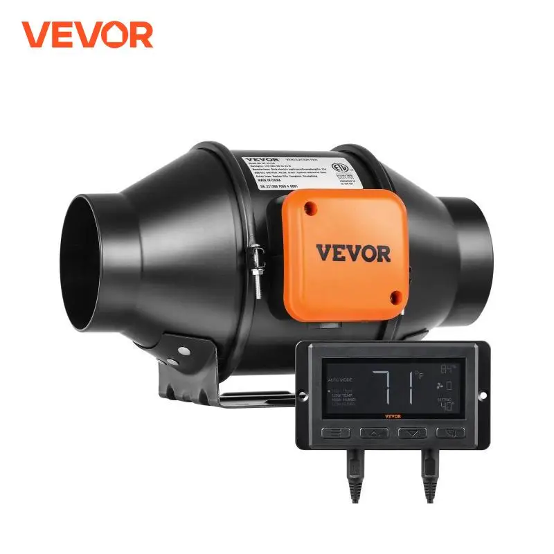 VEVOR Inline Duct Fan Quiet EC-motor Ventilation Exhaust Fan with Temperature Humidity Controller for Cooling Booster Grow Tents