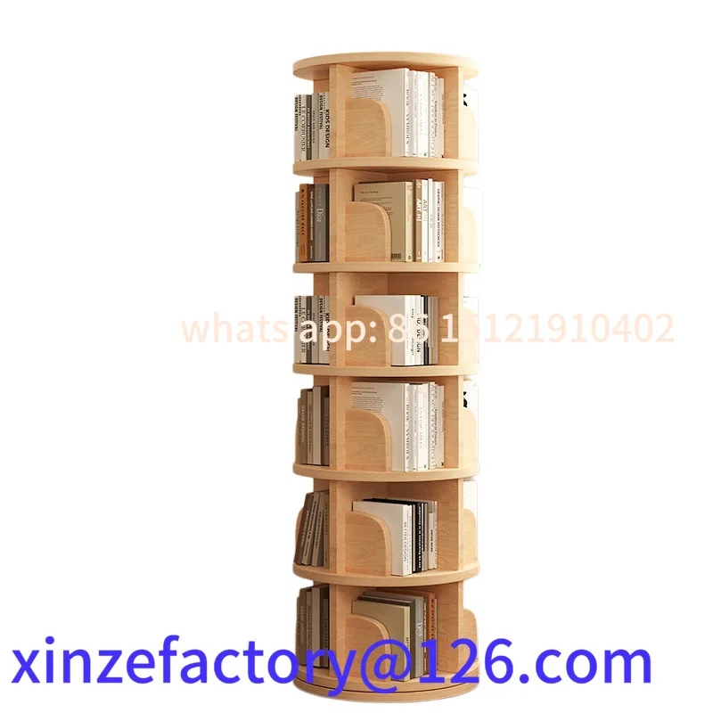 Customizable 360° Rotating Solid Wood Bookshelf Floor Standing Mobile Storage Shelf Modern Storage Stand with Wheels Home Office