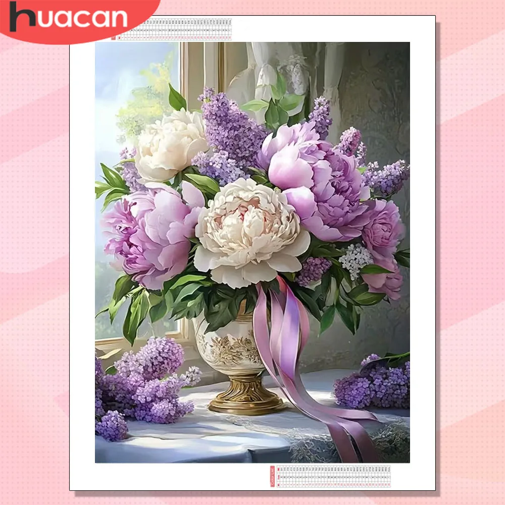 HUACAN Diamond Painting für Erwachsene, Rosenblüten-Komplettset, Pfingstrosen-Blumenmosaik, 5D-Kunst, handgefertigtes Strassbild, Heimdekoration