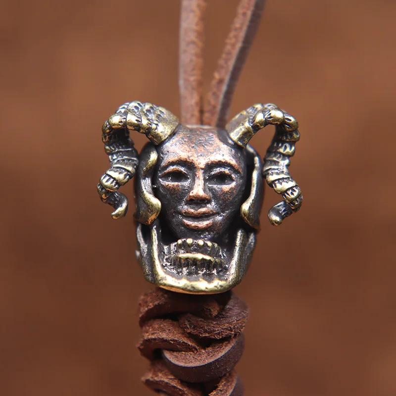 Greek Mythology Gorgon Knife Bead Punk Brass Horror Venomous Snake Hair Beauty Woman Head Sculpture DIY Paracord Lanyard Pendant