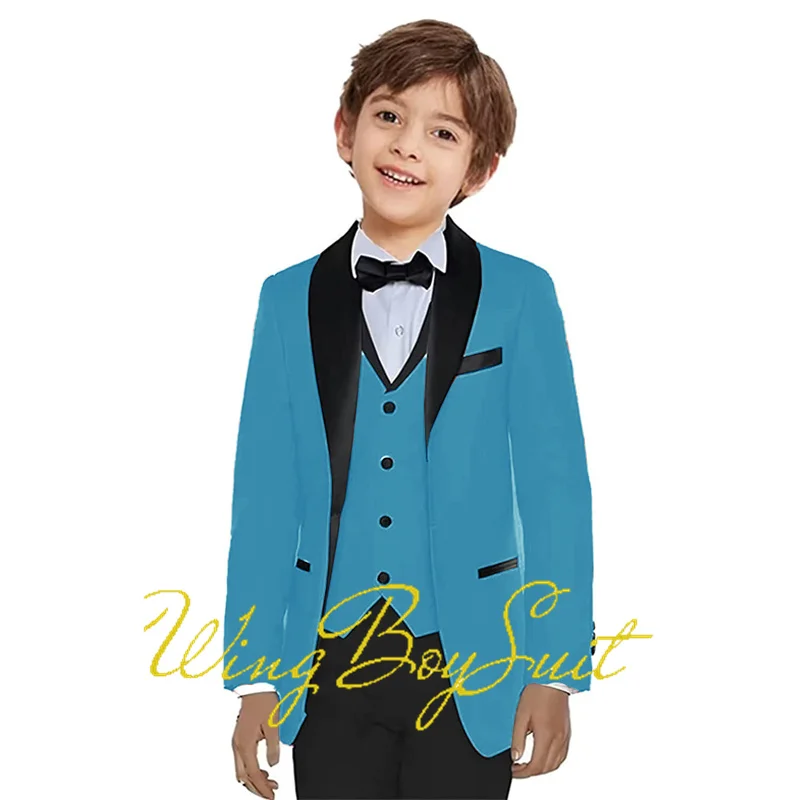 Yellow Boys Suit Wedding Tuxedo Slim Fit 4 Piece Set Jacket Vest Pants Bow Tie Shawl Collar Blazer for Kids