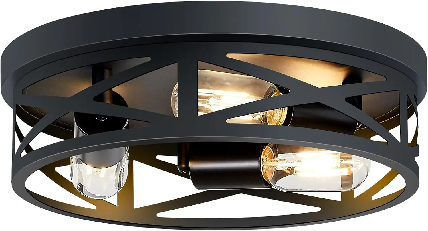 

3-Light Flush Mount Ceiling Light Fixture, Black Hallway Lighting for Kitchen, Farmhouse, Bedroom, Bathroom