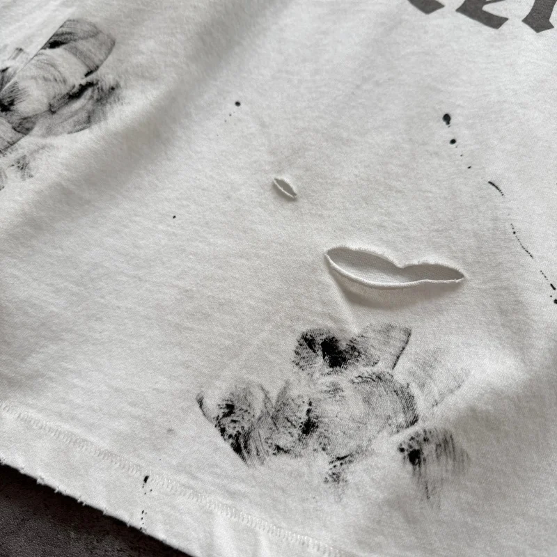 Streetwear Retro Graffiti Hand-painted Ink-splatter Handmade Distressed Latest High-end Men's Women's Long-sleeve T-shirts