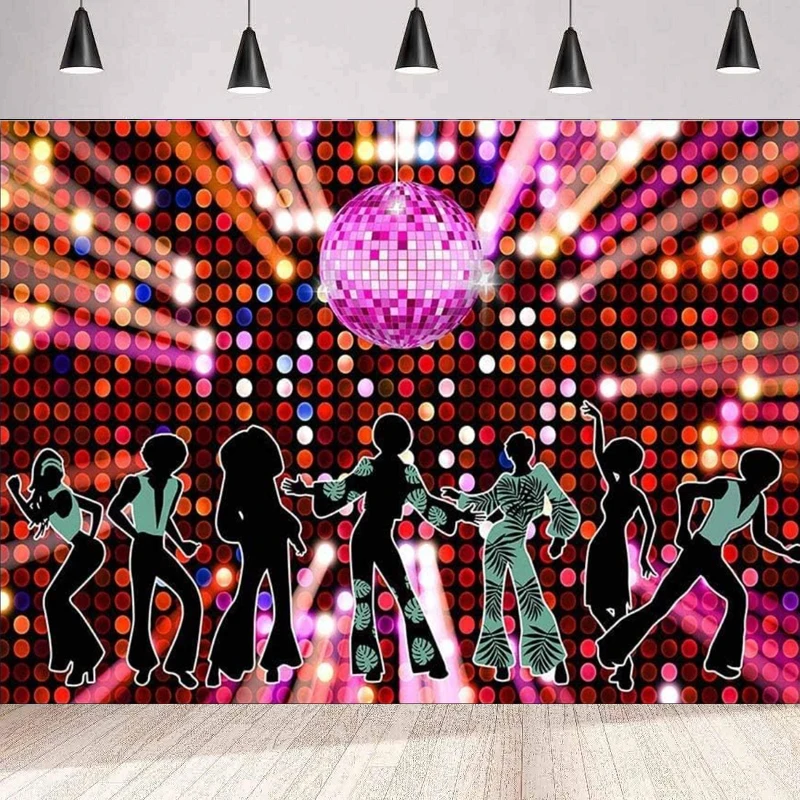 Fondo de fotografía de fiesta de bailarines de fiebre Disco de los años 70, 80 y 90, fondo que brilla en la oscuridad, pancarta de escenarios de neón brillante