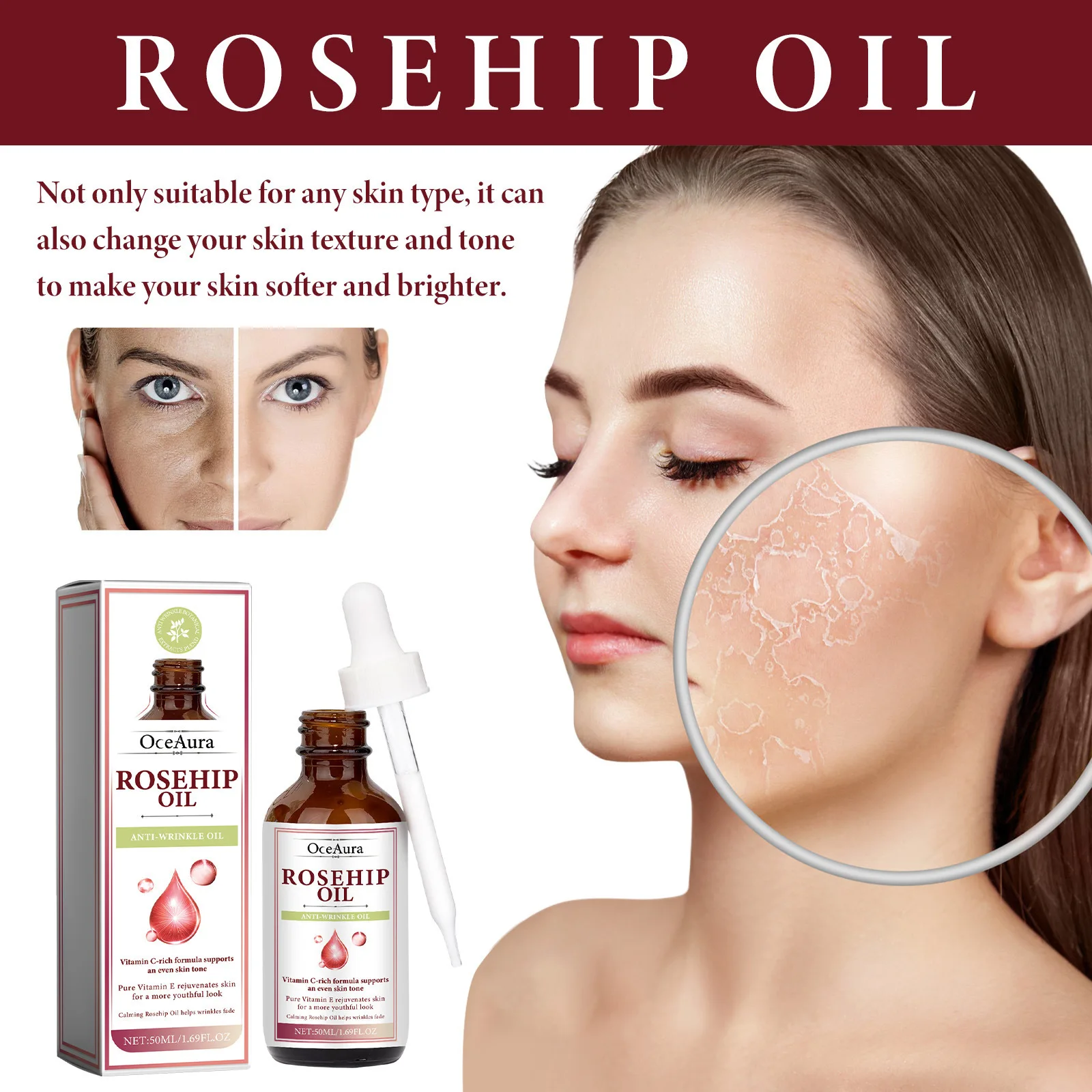 50ML Rosehip Serums Oils Fine Lines Lift Firm Essence Hydration Moisturise Nourishing Increase Skin Elasticity Korean Cosmetics