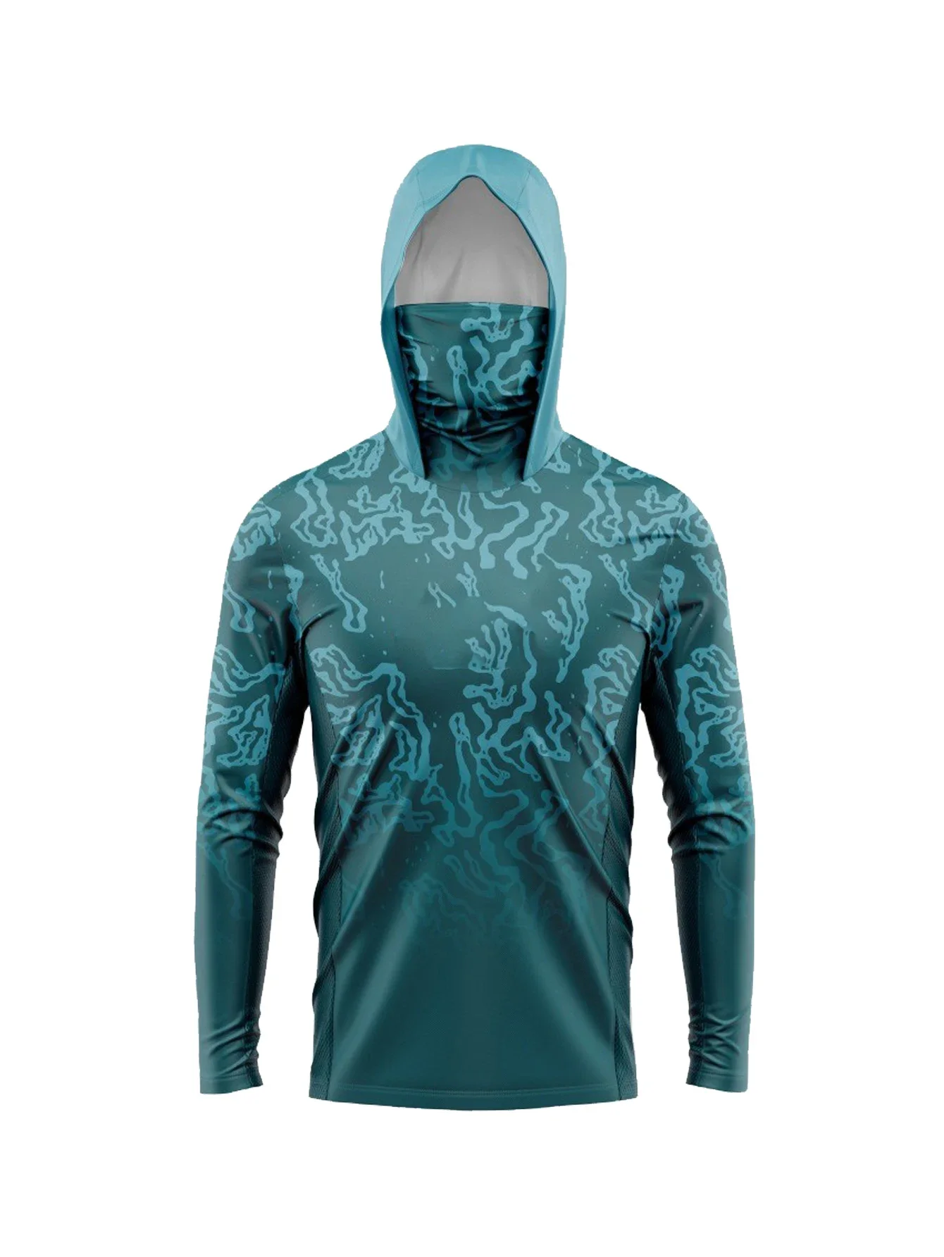 Men Women Hooded Long Sleeve Fishing Jersey Built In Face Mask Outdoor Sun Protection Hunting Angling Graphic Tops