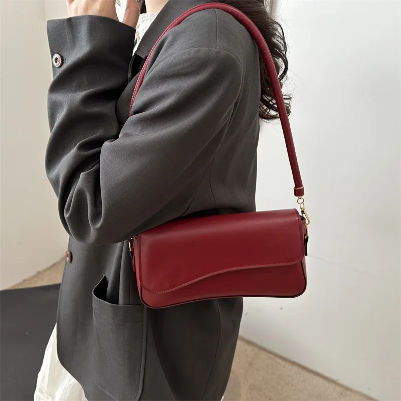 

High Quality Pu Leather Woman Underarm Tote Bag 2025 New Fashion Strap Lady Single Shoulder Handbag Designer Solid Color Female