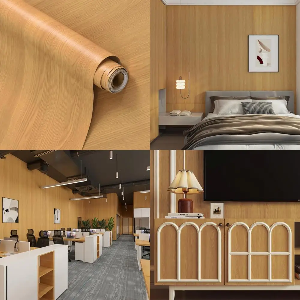 ورق اتصال مصنوع من الخشب الطبيعي، 48 × 196، فينيل بني أصفر، مقاوم للماء، ورق حائط ذاتي اللصق لسهولة التركيب