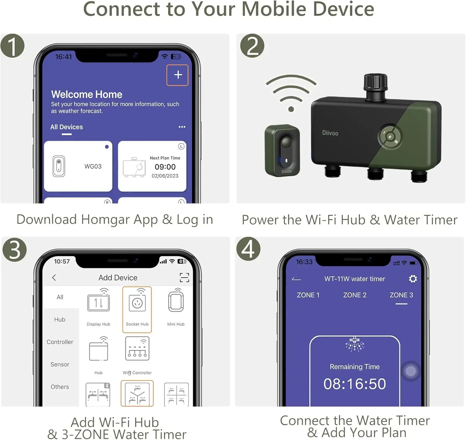 Diivoo Multi Zone Garden Watering Timer Wifi Automatic Drip Irrigation Controller Water Valve Garden Automatic Watering System