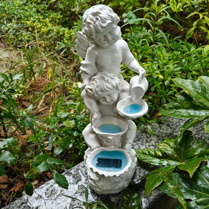 Outdoor Creative European Angel Statue Solar Landscape Villa Courtyard Entrance Door Resin Ornament