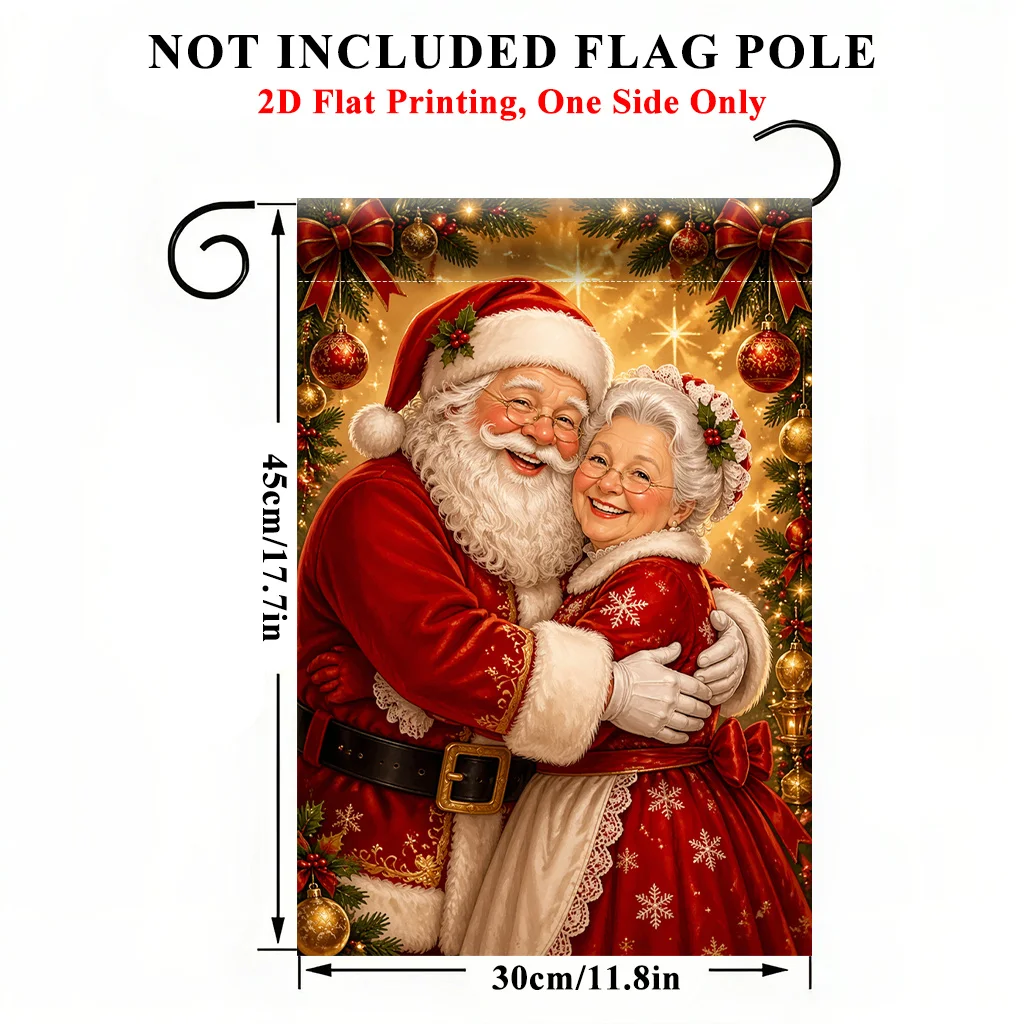 2D Garden Flag 1 Piece, Santa Claus and Lady Embracing Garden Flag - Single-sided Print, Durable Polyester Material, Suitable for Home and Courtyard Outdoor Decoration, Festive Atmosphere, Size 11.8x17.7 Inches, Flagpole Not Included