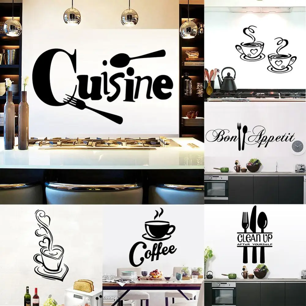 Coffee Wall Stickers for Kitchen Decorative Stickers Vinyl Wall Decals DIY Stickers Home Decor Dining Room Shop Bar