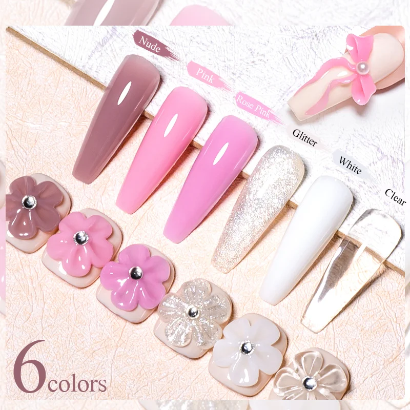 MEET ACROSS 7ml Non Stick Hand Solid Extension Nail Gel Nude Pink White Extension Gel Rhinestone Glue Gel Easy To Operate DIY