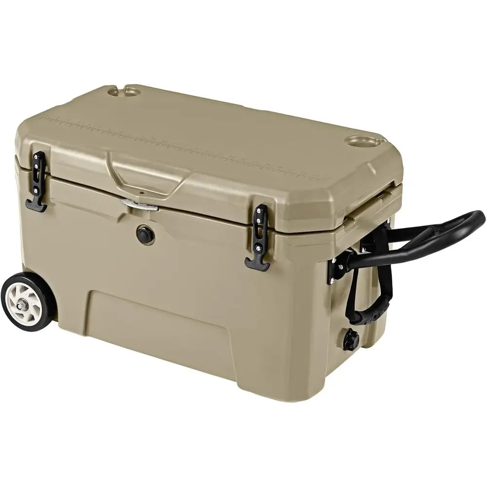 

Portable 6-Day Insulated Rolling Cooler with Wheels, Cup Holders, Bottle Opener, for Outdoor, Camping, Beach
