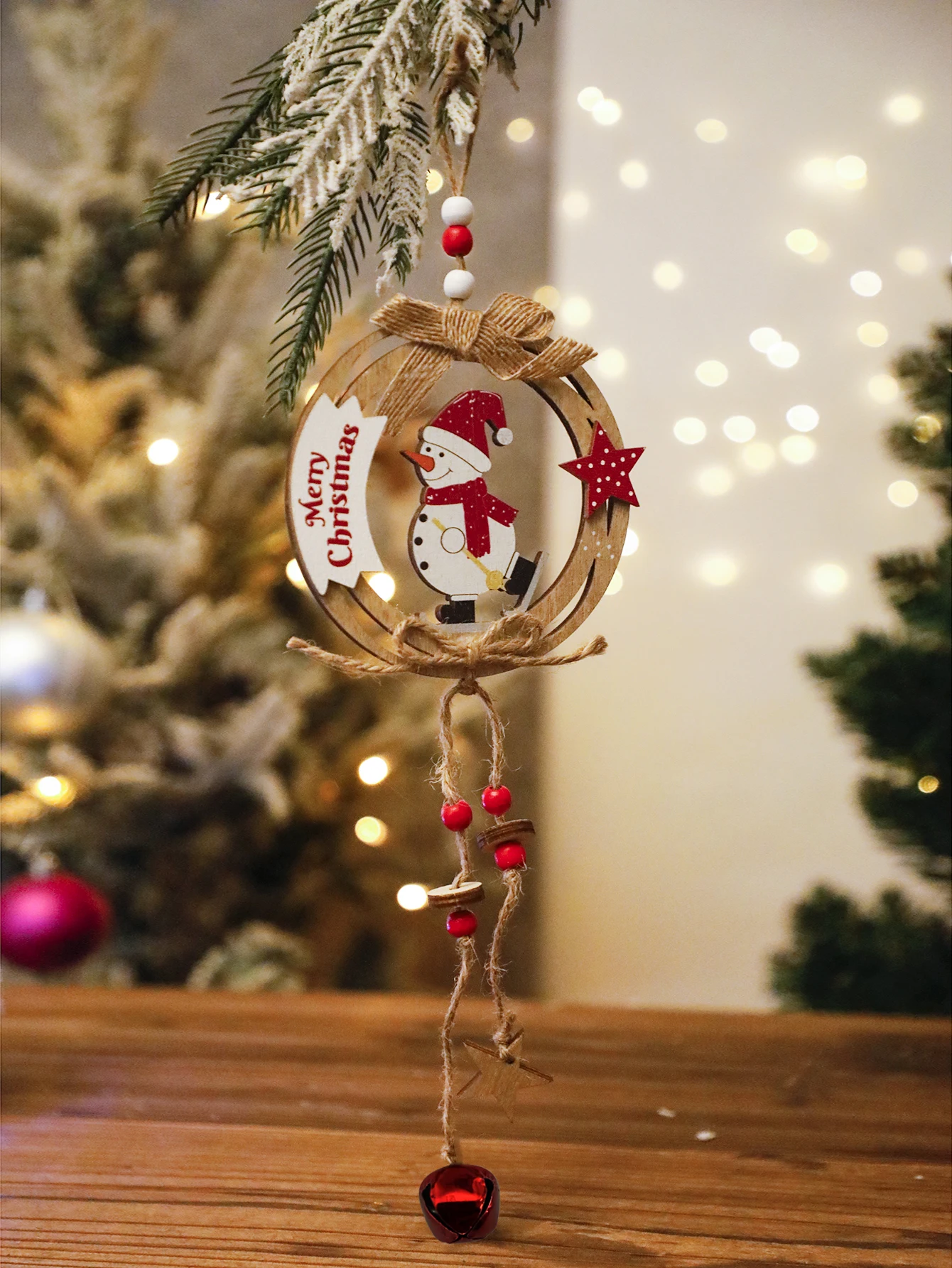 Wooden Christmas Hanging Ornament Snowman with Merry Christmas Sign Festive Winter Holiday Tree DecorChristmas Home Decoration