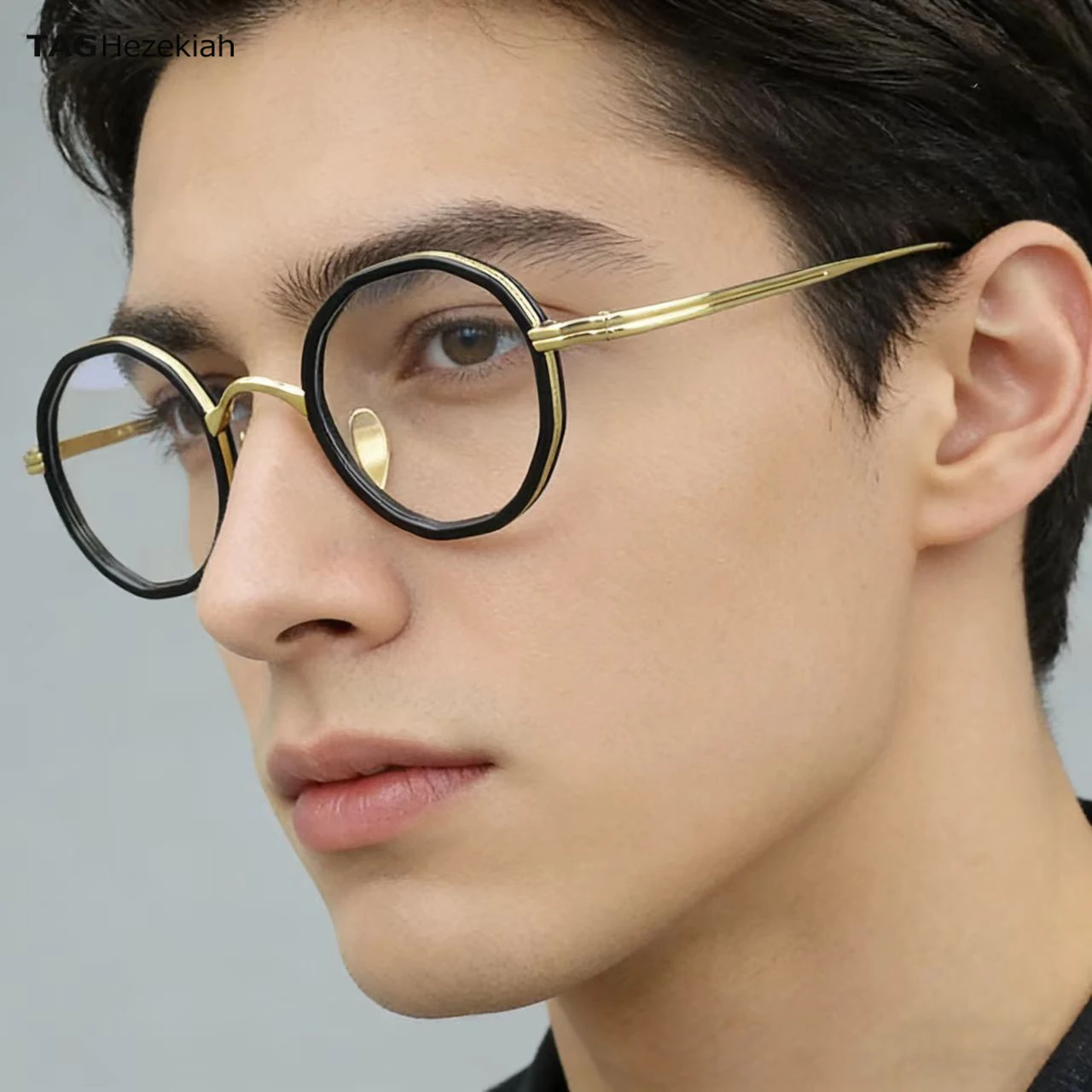 

Classic Polygonal Round Eyeglasses Men Gold Black Acetate Titanium Frame Retro Optical Glasses for Prescription Myopia 80871
