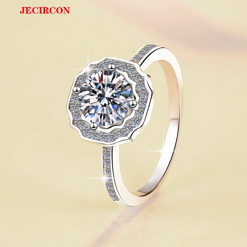 

JECIRCON S925 Sterling Silver Moissanite Ring for Women, Sparkling 1/2 Carat Diamond, Stylish Luxury Jewelry for Party & Wedding