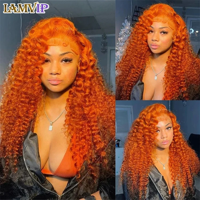 Ginger Orange Deep Wave Lace Frontal Wig Transparent 13x6 Hd Lace Front Human Hair Wigs Curly Hair 13x4 Lace Frontal Wig Colored