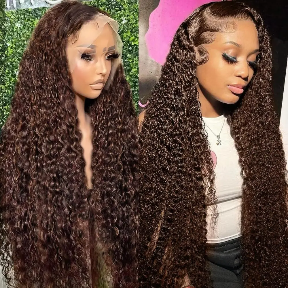 30 Inch Human Hair 13x6 Lace Front Wig Curly Wave Chocolate Brown Coroled High Density 13x4 Hd Lace Frontal Wig Choice For Women