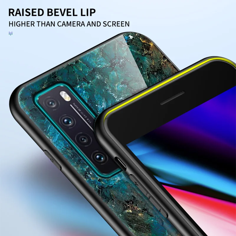 For Huawei Nova 7 5G JEF NX9 Case Marble Tempered Glass Hard Back Cover Phone Case Silicone Bumper for Huawei Nova7 5G JEF-NX9