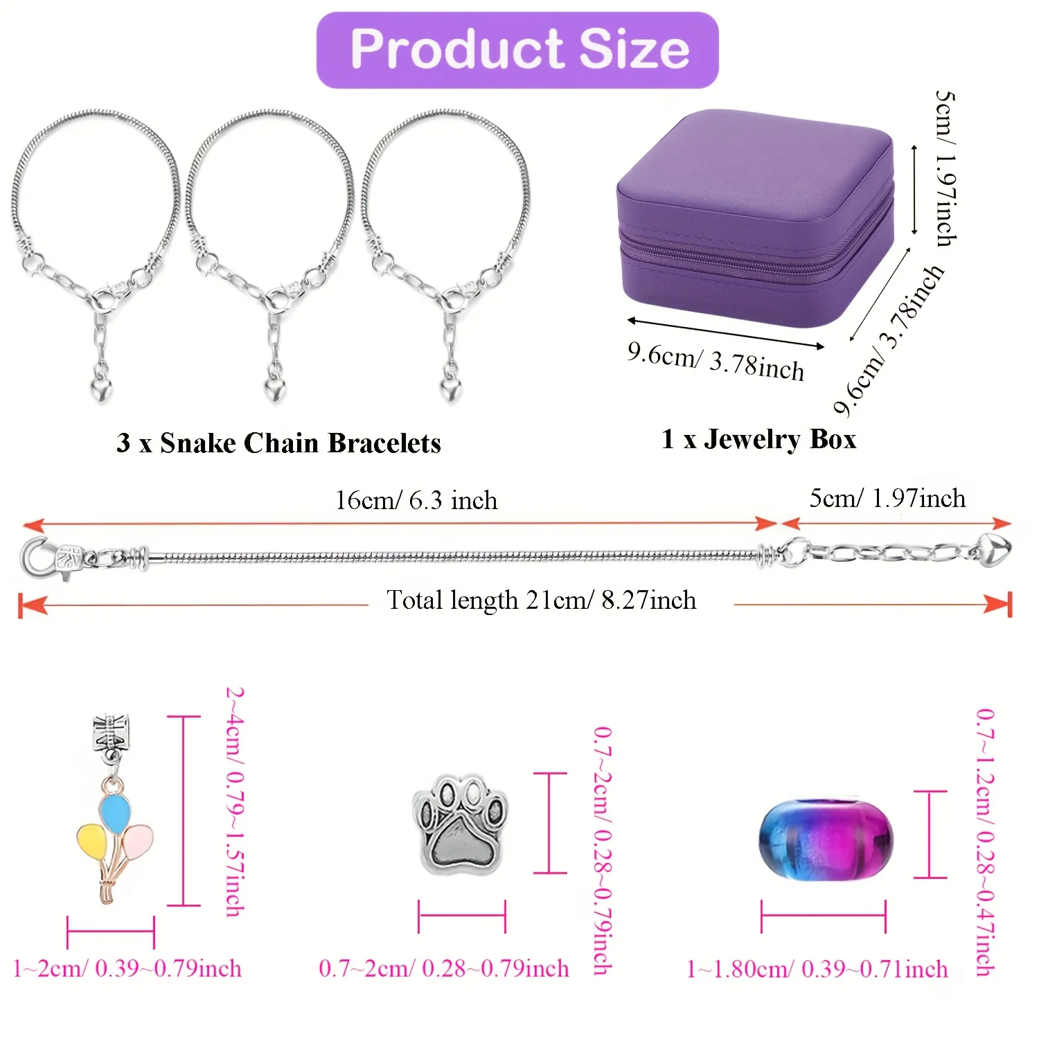 68Pcs Beading Kit with a Violet Jewelry Box Pink Charms Bracelet Making Kit, DIY Beaded Bracelet Necklace Making Gift Box view 4