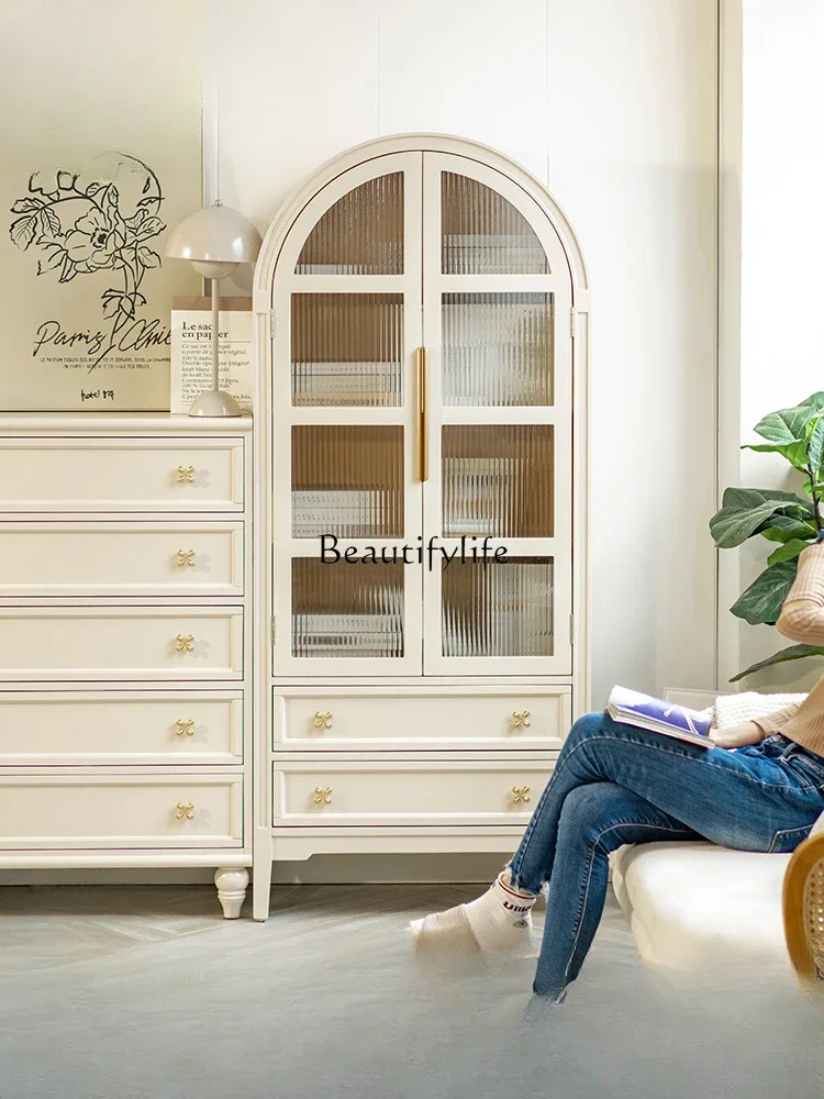 

44French Arch with Lockers with Glass Door Living Room Cream Style Display Cabinet
