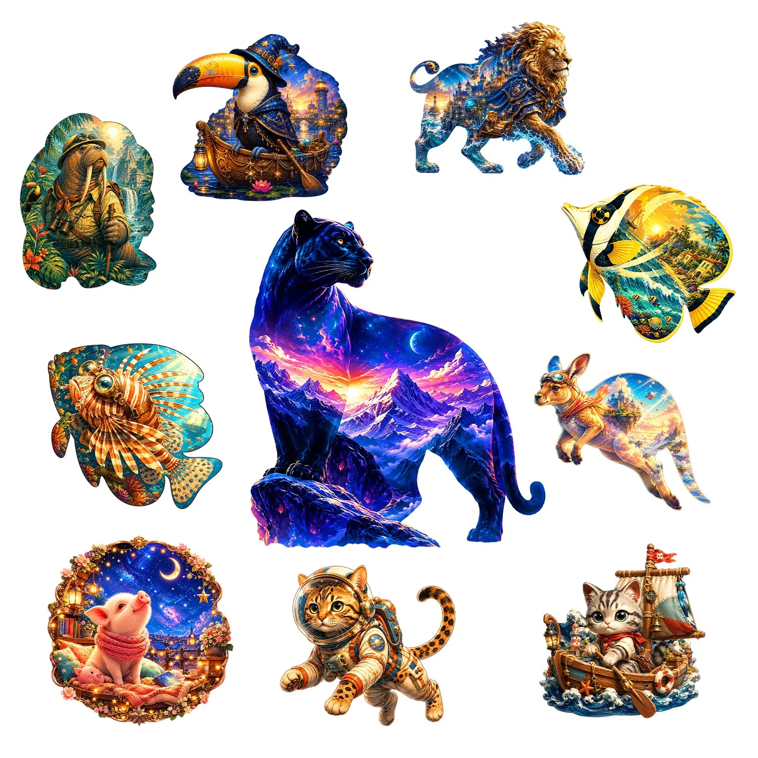 Fantasy Animals Style Flat Wooden Puzzle Gift Toy Gift For Teen KidIdeal Gift for Holidays and Celebrations