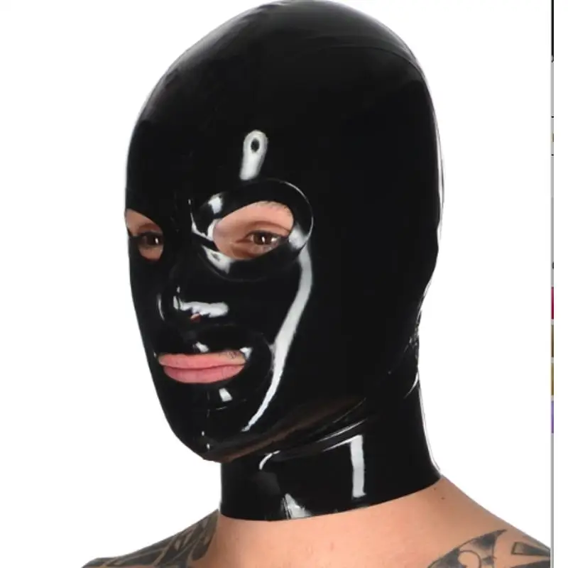 

Latex gummi rubber catsuit Mask cosplay Party Hood Black Halloween