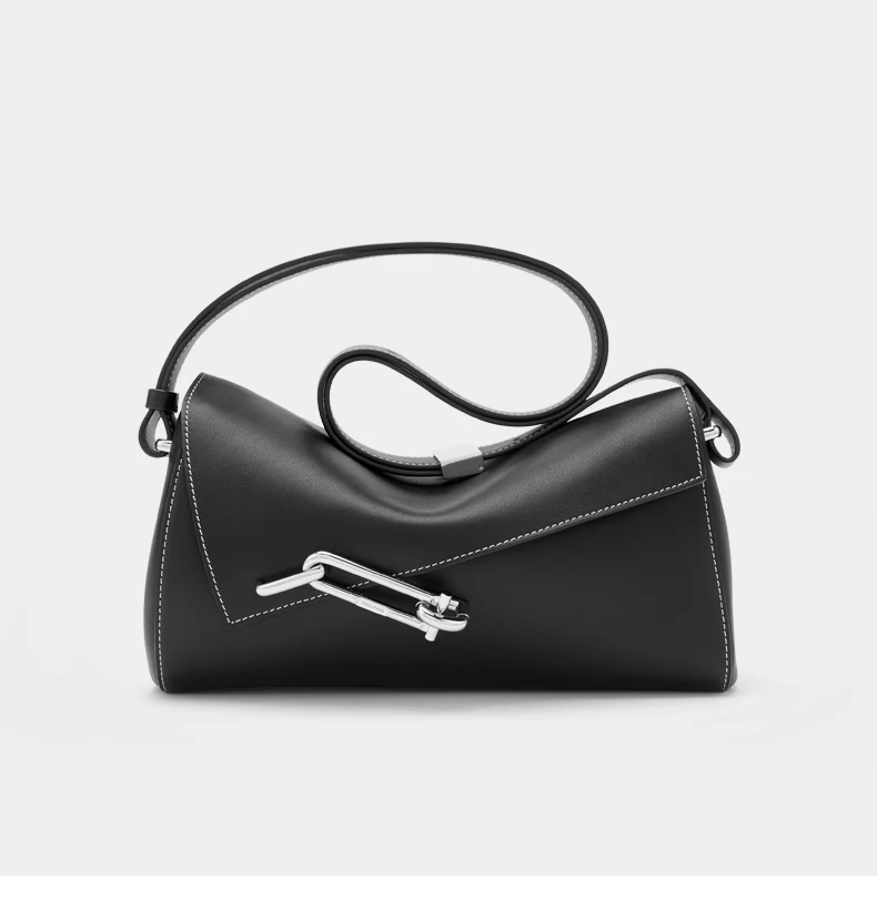 Medium sized soft box bag, black leather, high-end versatile crossbody, single shoulder, underarm kite bag