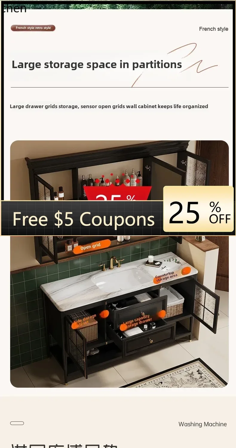 

oak floor-to-ceiling American bathroom cabinet combination bathroom wash basin cabinet French retro bathroom