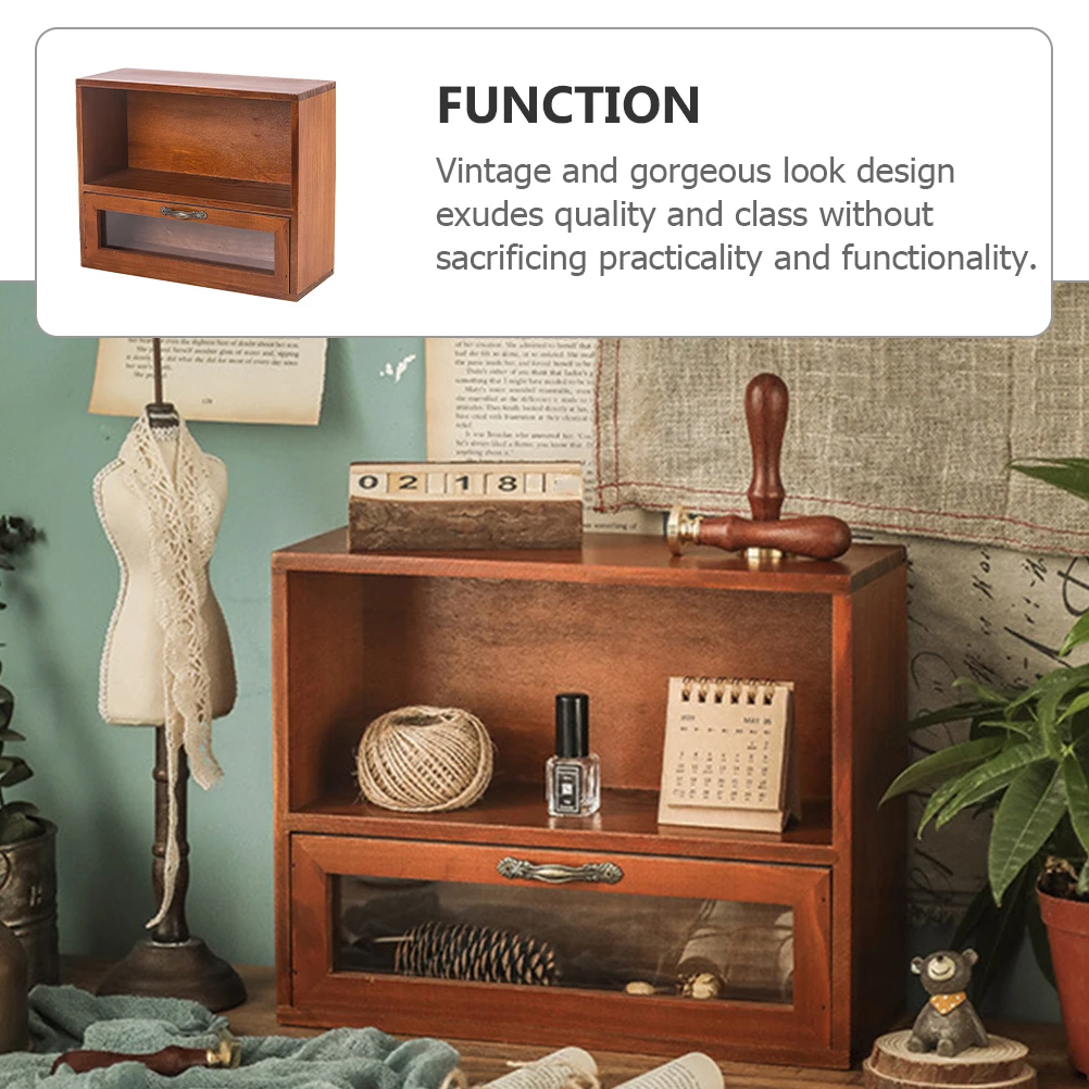 

Vintage Storage Cabinet Rustic Wood Organizer Shelf Makeup Rack Sturdy Display Cabinet For Home Decoration Space Saving
