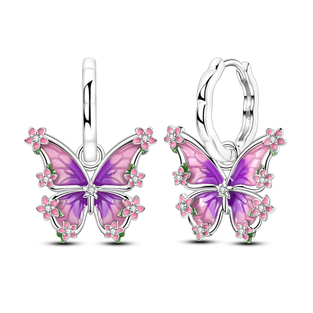 925 Sterling Silver Pink Flower Butterfly Eardrops Drop Earrings Women Earrings Charm Fashion Versatile Party Jewelry Gifts