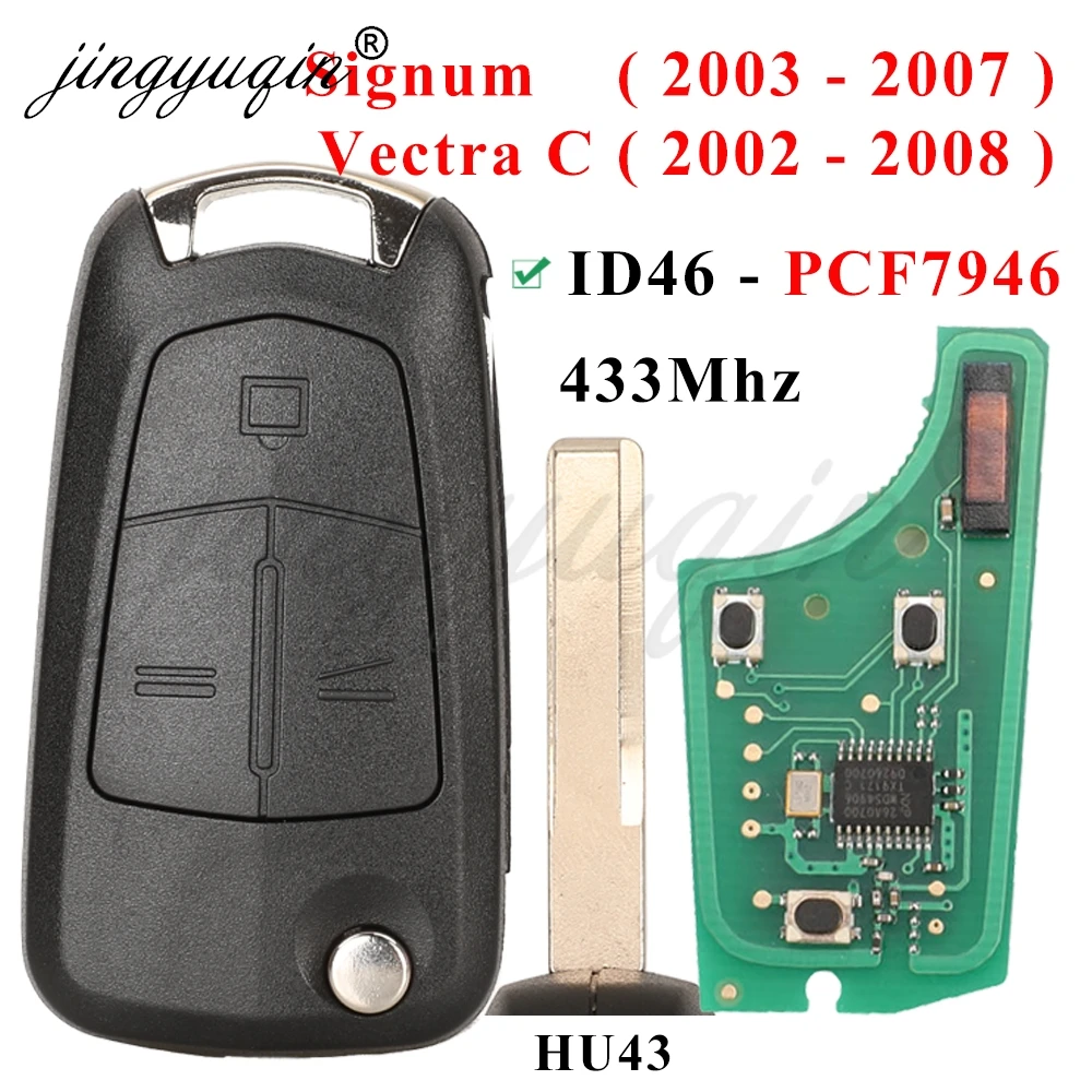 Jingyuqin Flip Remote Auto Schlüssel 433Mhz Für Opel/Vauxhall Astra H 2004-2009 Zafira B 2005-2013 Vectra C 2002-2008 Corsa D 2007-2012