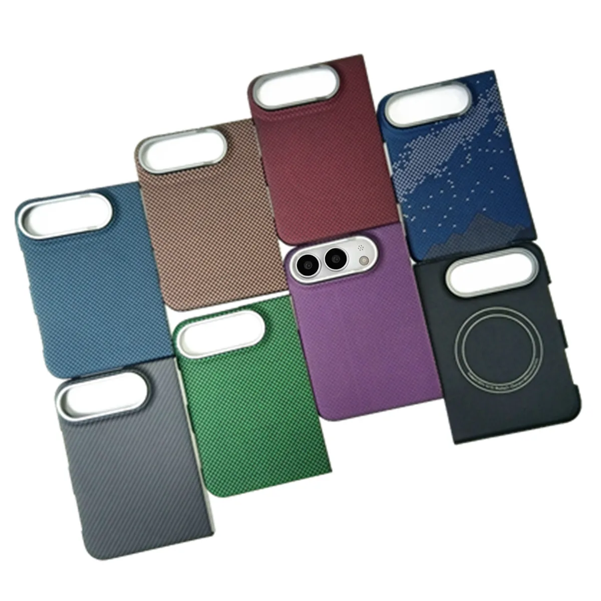 Genuine Aramid Carbon Fiber For Magsafe Case for iPhone Duo IPhoneDuo Ultra Thin Matte Grids Armor Bulletproof Hard Back Cover