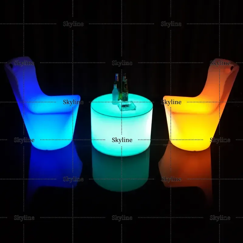 for Outdoor Waterproof LED Luminous Table and Chair Set Colorful Coffee Dining Bar Furniture for Courtyard Balcony
