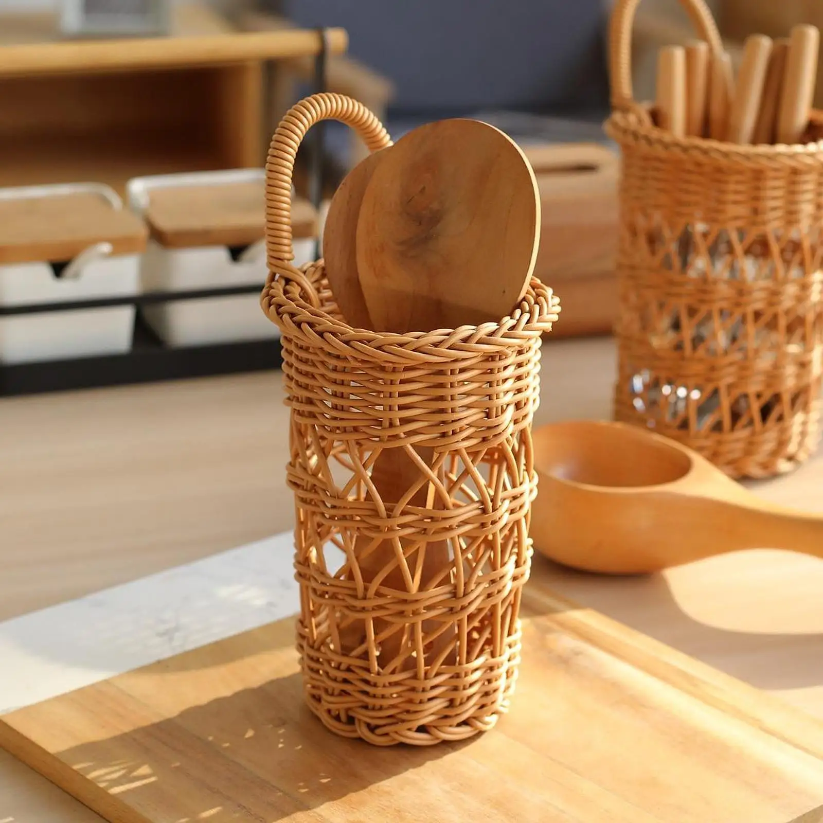 Cesta Colgante Organizadora de Almacenamiento, Cesta Tejida de PP con Asa para Cocina, Cesta para Guardar Cebollas, Ajos y Patatas
