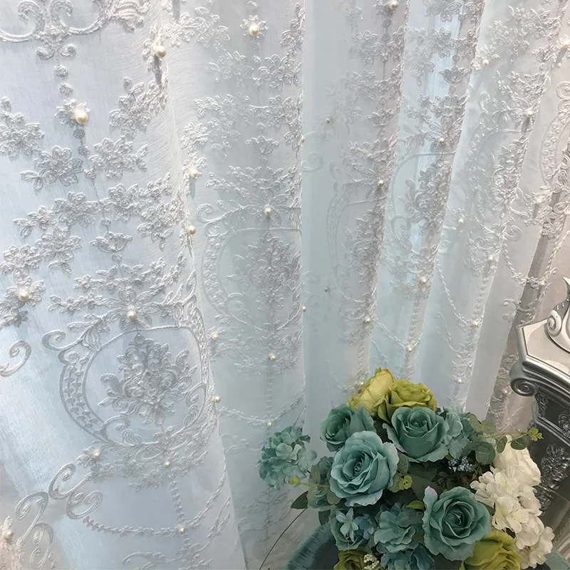 

Curtains 2025 New French Romantic Tulle Sheer Yarn Light Translucent Roman Pearl Gauze for Bedroom Living Room Balcony Window