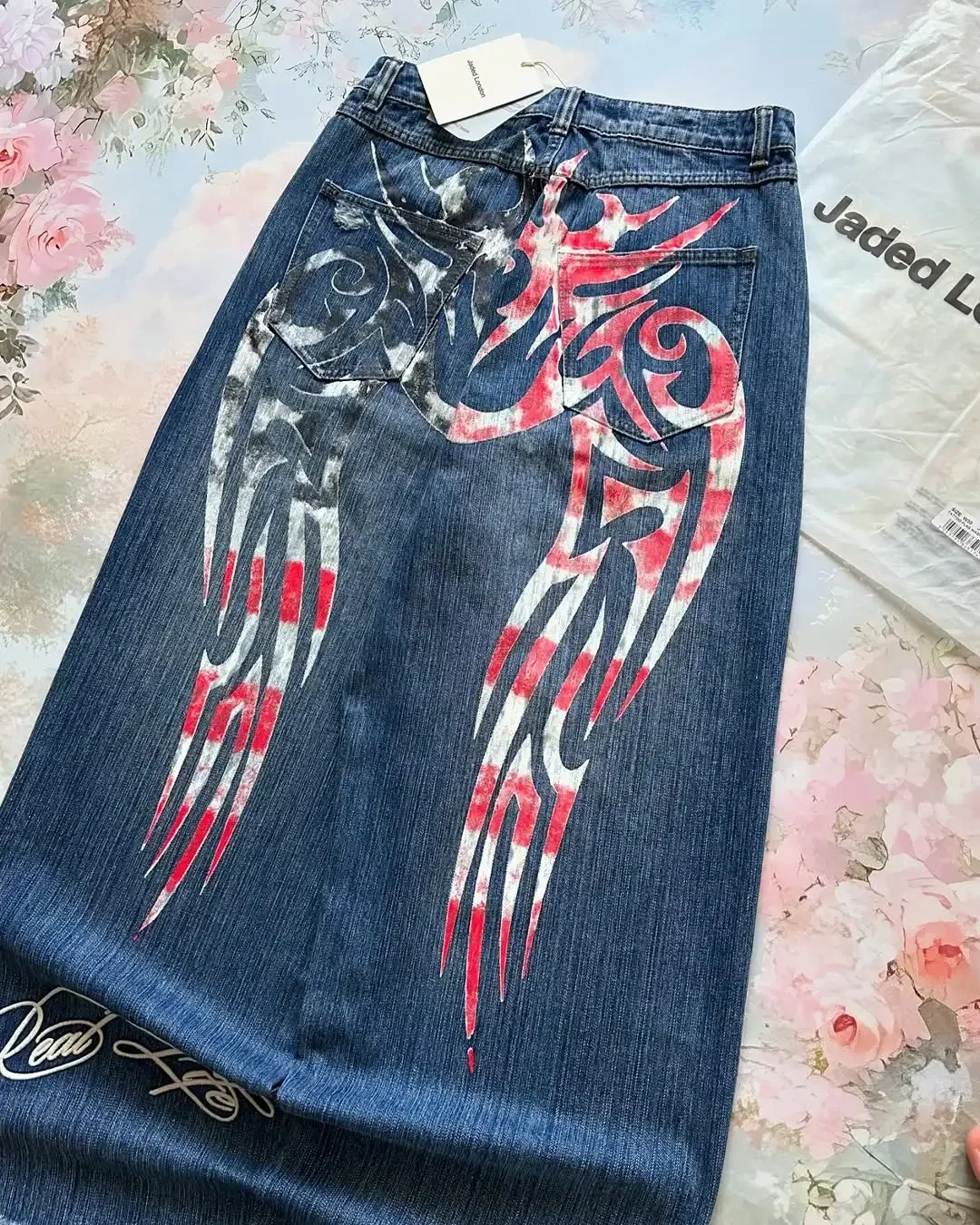 

Y2K Women Fashion Pattern Printing Baggy Jeans High Street Vintage Harajuku Hip Hop Fashion Casual Joker Couple Wide-leg Pants