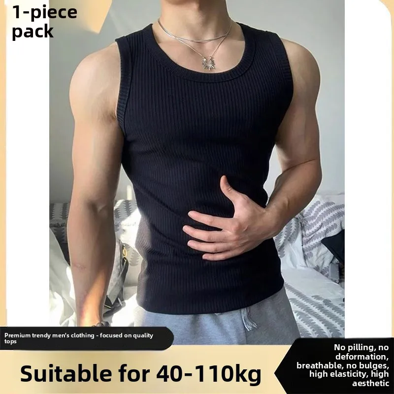 American Style Cotton Tank Top Men's Sleeveless Fitness Sport Shirt Breathable Anti-pilling No Brand Standard Fit round Neck