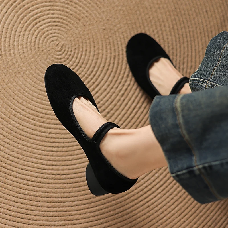 2026 new spring summer women pumps natural leather 22-25cm kid suede +pigskin+sheepskin round toe round heel mary janes shoes view 6