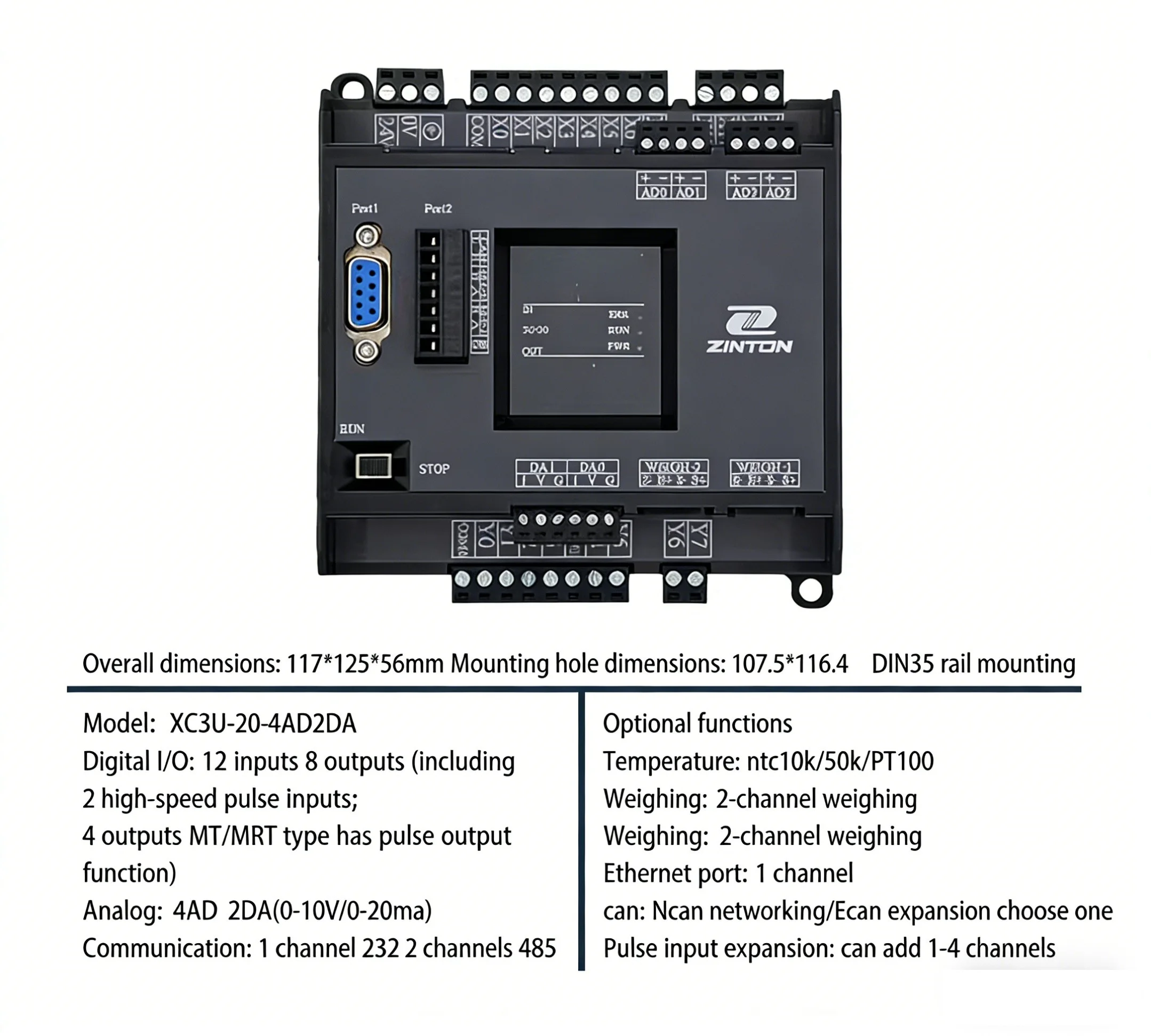 FX3U PLC Industrial Control Board 200KHz Relay Transistor Analog 0-20mA Input MODBUS
