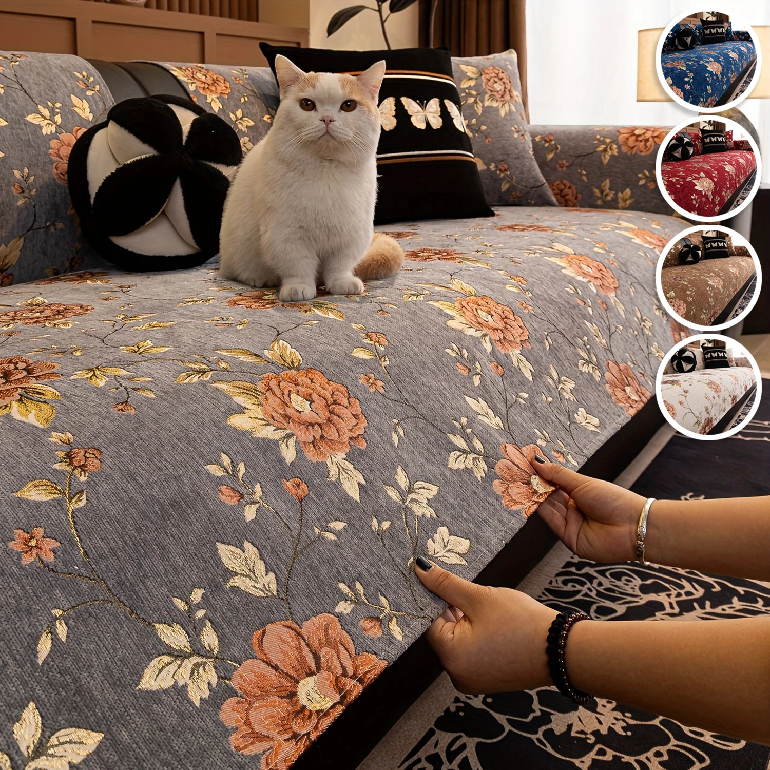 

1PC Universal Chenille Sofa Towel Jacquard Floral Pattern Sofa Cover for All Seasons Living Room Couch Furniture Protector Decor