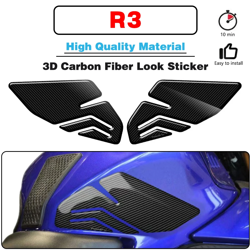 

For YAMAHA R3 2019 2020 2021 2022 2023 2024 Motorcycle Side Fuel Tank Pad Knee Grip Protection Sticker Carbon-look