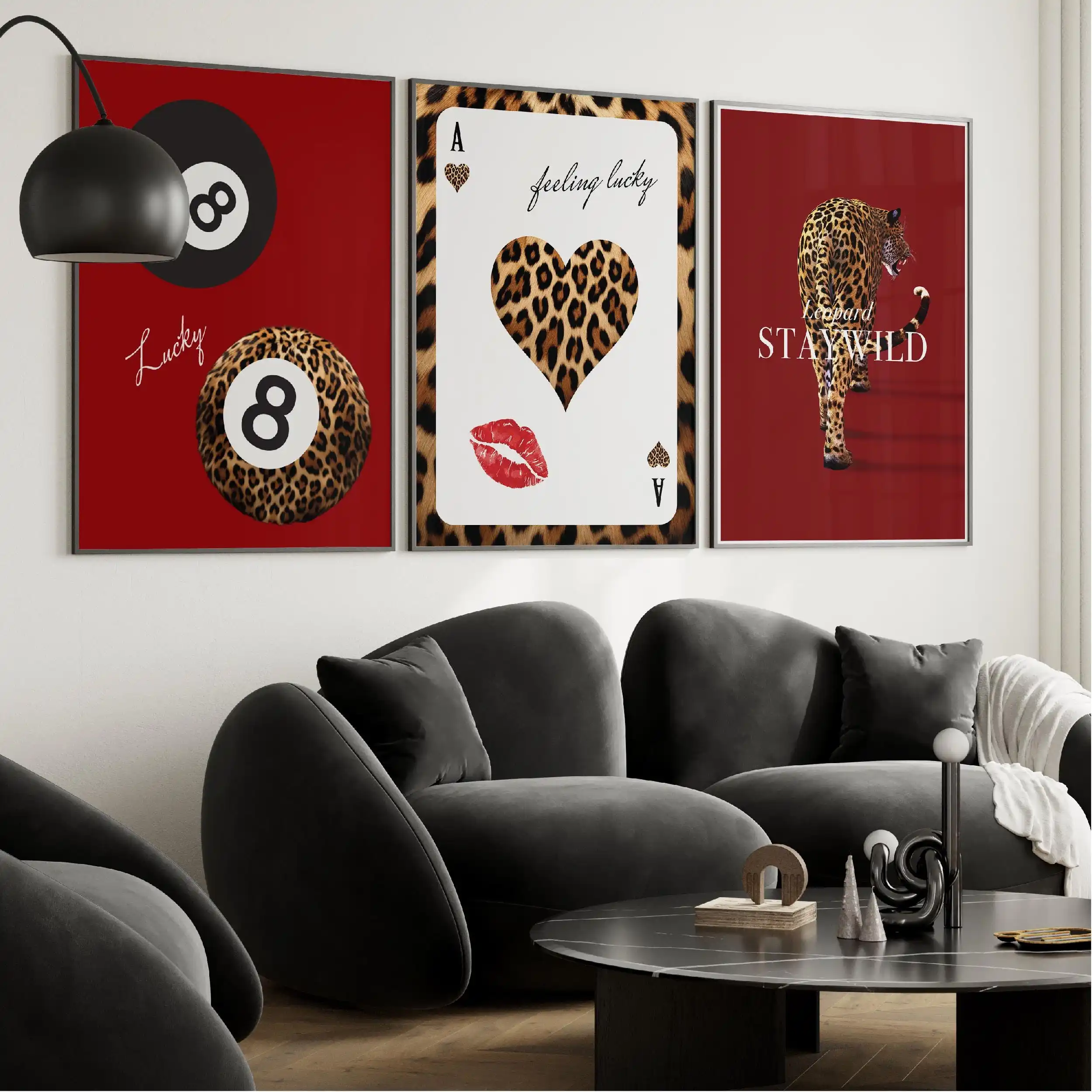 1/4pcs Vintage Y2K Red Leopard Print Wall Art Posters Abstract Trendy Painting Magazine Aesthetic Art Playing Cards Decor Poster