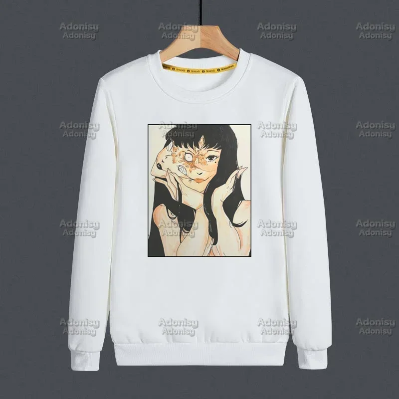 Junji Ito Men Autumn Hip Hop Streetwear Style Pullover Sweatshirts Male White Color Hoodie