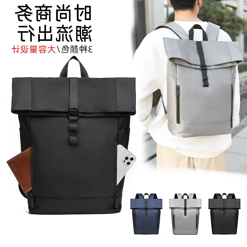 

New Backpack Stand Roll Top Double Shoulder Bag Men's Business Casual School Bag Roll Top Roll Cover