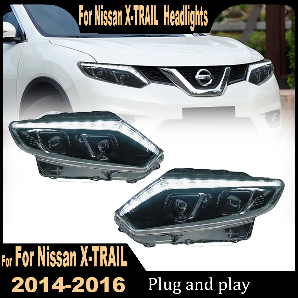 Car Accessories for Nissan X-Trail Headlights 2014 2015 2016 X Trail Head Light LED DRL Turn Signal High Beam Projector Lens 2pc