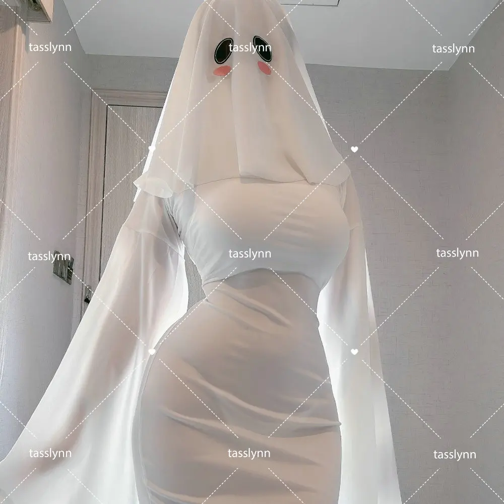 Female Ghost Cosplay Costume Halloween Scare Face Cape Scream Costume Adult Fancy Dress Halloween Cosplay Costume