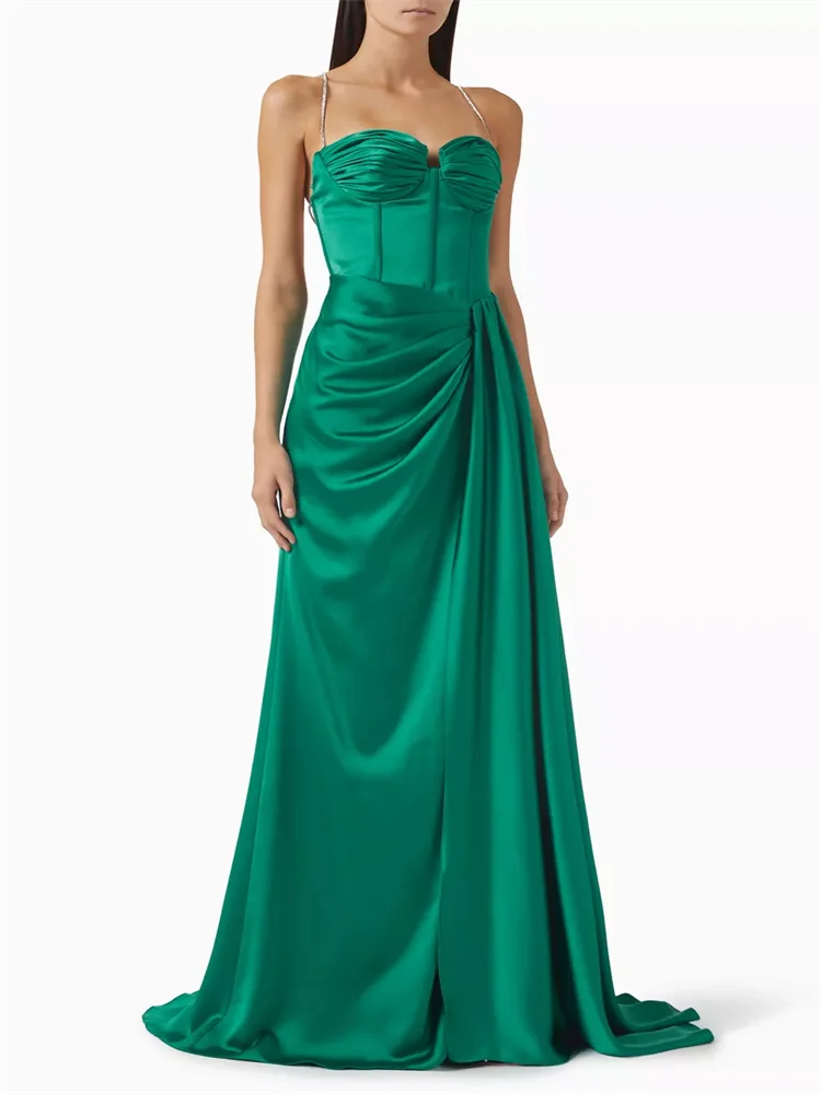 

Customized Sweetheart Neckline Thin Straps A-Line Satin Evening Dress Elegant Open Lace Up Back Floor Length Gown For Women 2025